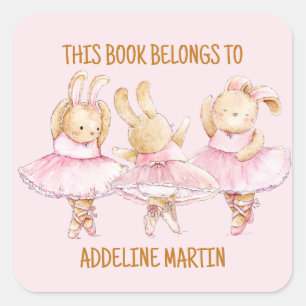 Ballerina Konijnen Dansen Roze Kinderboekenlegant Vierkante Sticker