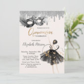 Ballerina Masque Glitter Drips Quinceanera Kaart (Staand voorkant)