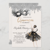 Ballerina Masque Glitter Drips Quinceanera Kaart (Voorkant / Achterkant)
