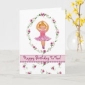 Ballerina Meisje Happy Birthday Kaart Pink Roses (Gele Bloem)