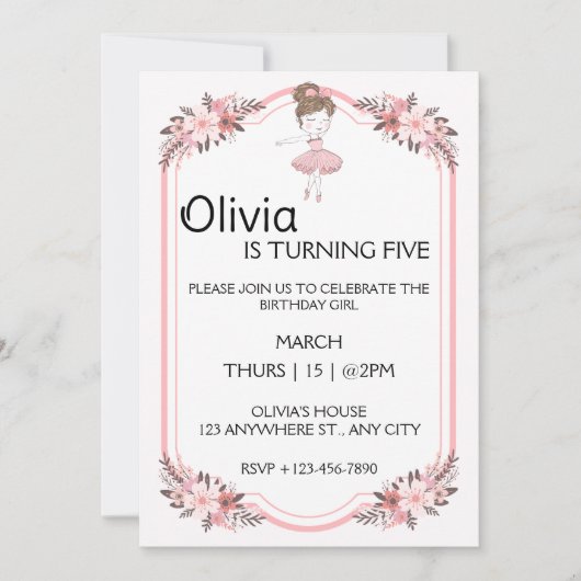 Ballerina Meisje in roze jurk Verjaardagsfeestje Kaart (Voorkant)