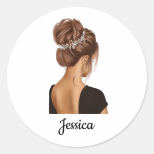 Ballerina meisje in zwart gepersonaliseerd op maat ronde sticker