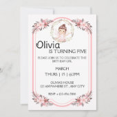 Ballerina Meisje Roze Bloemen Krans Verjaardagsfee Kaart (Voorkant)