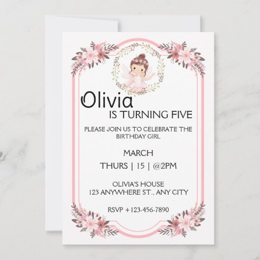 Ballerina Meisje Roze Bloemen Krans Verjaardagsfee Kaart