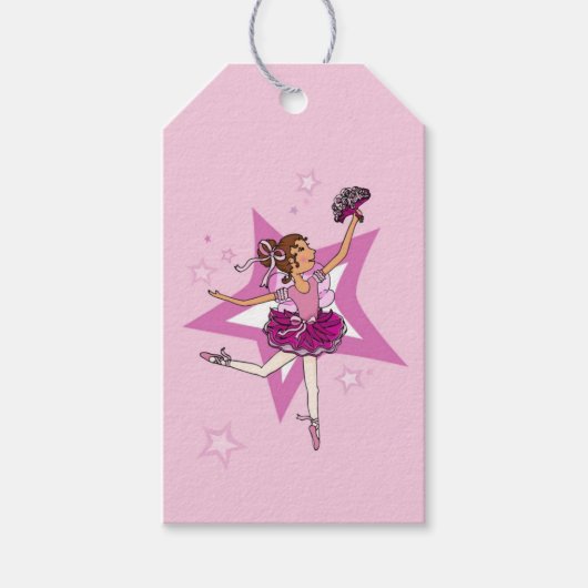 Ballerina meisje roze en wit cadeau label cadeaulabel (Voorkant)