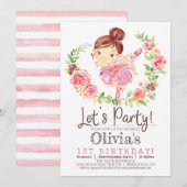 Ballerina Meisje Roze Verjaardag Party Uitnodiging (Voorkant / Achterkant)