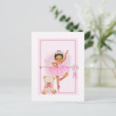 Ballerina meisje & teddybeer roze polka stippen briefkaart (Staand voorkant)