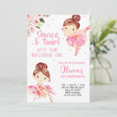 Ballerina meisje verjaardag uitnodiging, roze dans kaart (Staand voorkant)