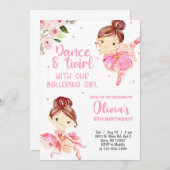 Ballerina meisje verjaardag uitnodiging, roze dans kaart (Voorkant / Achterkant)