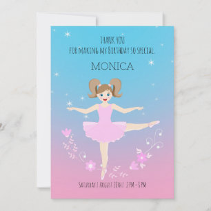  Ballerina meisje Verjaardagsfeest Bedankkaart