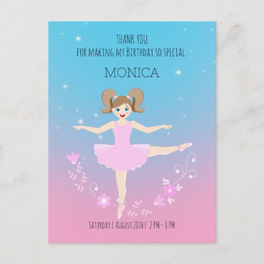  Ballerina meisje Verjaardagsfeest Briefkaart (Voorkant)