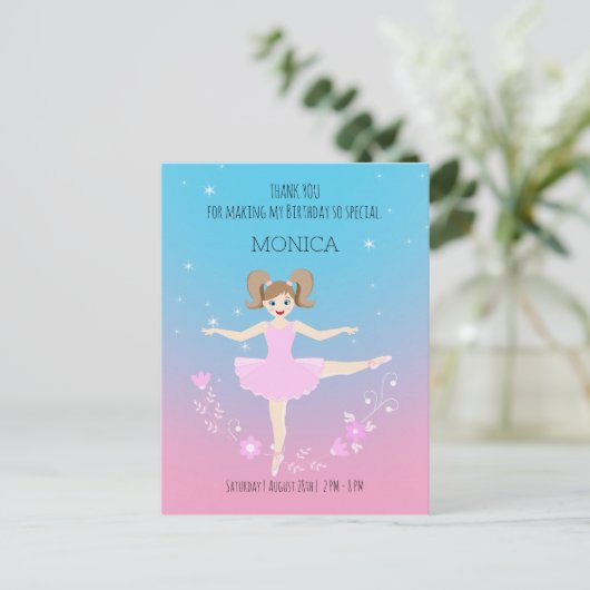  Ballerina meisje Verjaardagsfeest Briefkaart (Staand voorkant)
