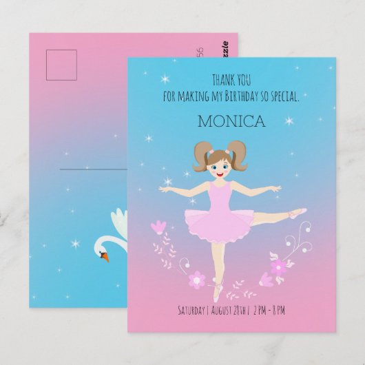  Ballerina meisje Verjaardagsfeest Briefkaart (Voorkant / Achterkant)