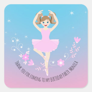 Ballerina meisje Verjaardagsfeest Vierkante Sticker