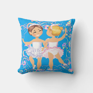 Ballerina meisjes op blauw met bloem ontwerp backg kussen