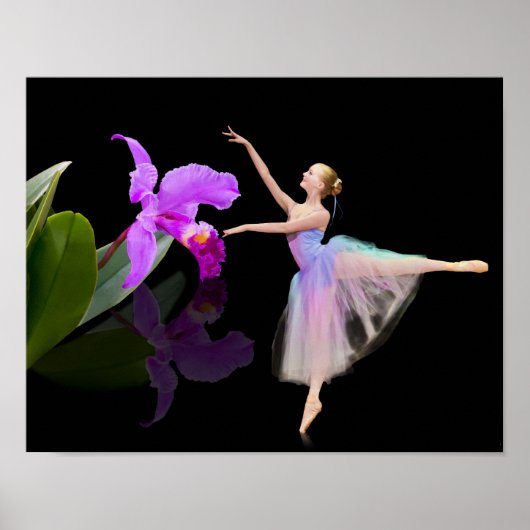 Ballerina met Orchid op Black Poster (Voorkant)