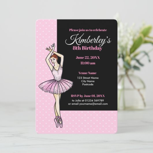 Ballerina met roze dress en pointe Shoes Kaart (Staand voorkant)