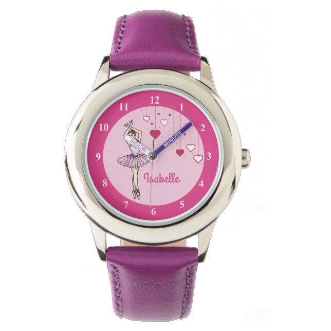 Ballerina met roze dress en Pointe Toe Shoes Horloge (Voorkant)