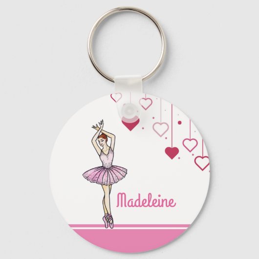 Ballerina met roze dress en Pointe Toe Shoes Sleutelhanger (Voorkant)