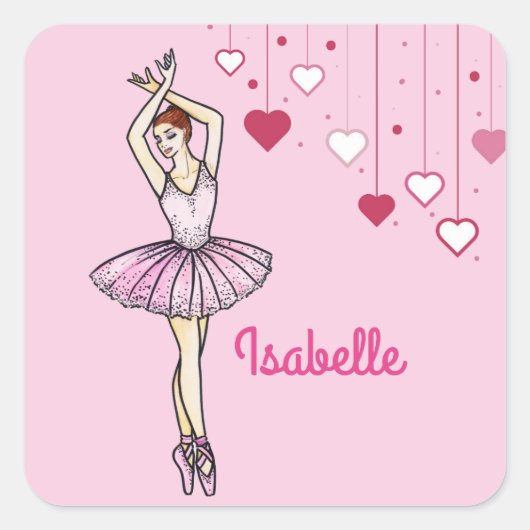 Ballerina met roze dress en Pointe Toe Shoes Vierkante Sticker (Voorkant)