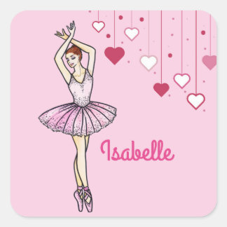 Ballerina met roze dress en Pointe Toe Shoes Vierkante Sticker