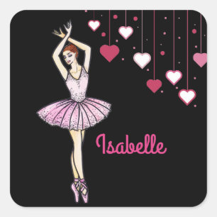 Ballerina met roze klep en tentoon vierkante sticker