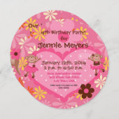 Ballerina Monkeys Custom Round Birthday Invitation Kaart (Voorkant / Achterkant)