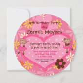 Ballerina Monkeys Custom Round Birthday Invitation Kaart (Voorkant)