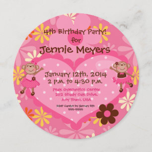 Ballerina Monkeys Custom Round Birthday Invitation Kaart
