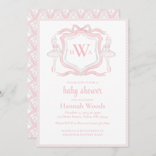 Ballerina Monogram Grandmillennial Baby shower Kaart (Voorkant / Achterkant)