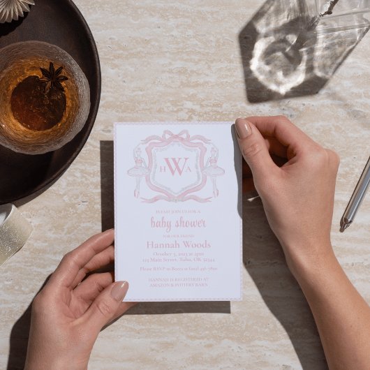 Ballerina Monogram Grandmillennial Baby shower Kaart