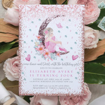 Ballerina Moon Pastel Pink Glitter Birthday