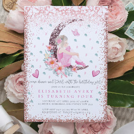 Ballerina Moon Pastel Pink Glitter Birthday Kaart