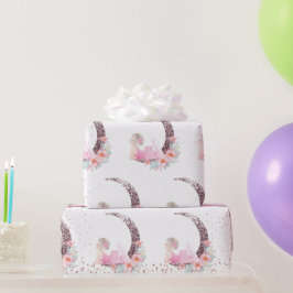 Ballerina Moon Pastel Pink Glitter Cadeaupapier