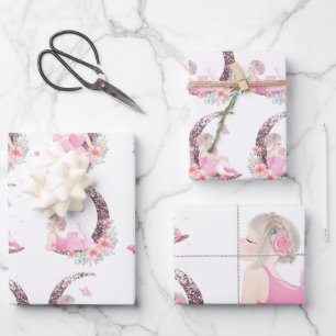 Ballerina Moon Pastel Pink Glitter Inpakpapier Vel