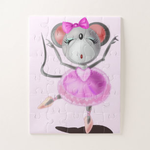 Ballerina Mouse Jigzaag Puzzle - Uw kleur - Tekst Legpuzzel