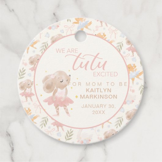 Ballerina Mouse Tutu Opgewonden Baby shower Bedankjes Labels (Voorkant)