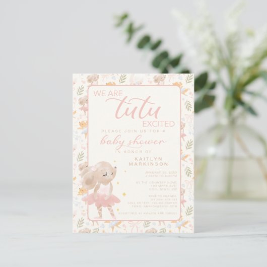 Ballerina Mouse Tutu Opgewonden Baby shower Briefkaart (Staand voorkant)