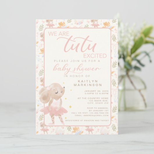 Ballerina Mouse Tutu Opgewonden Baby shower Kaart (Staand voorkant)