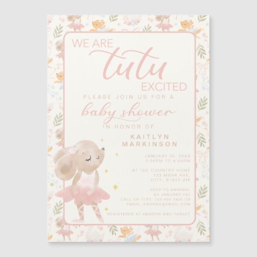 Ballerina Mouse Tutu Opgewonden Baby shower Magnetische Uitnodiging (Voorkant)
