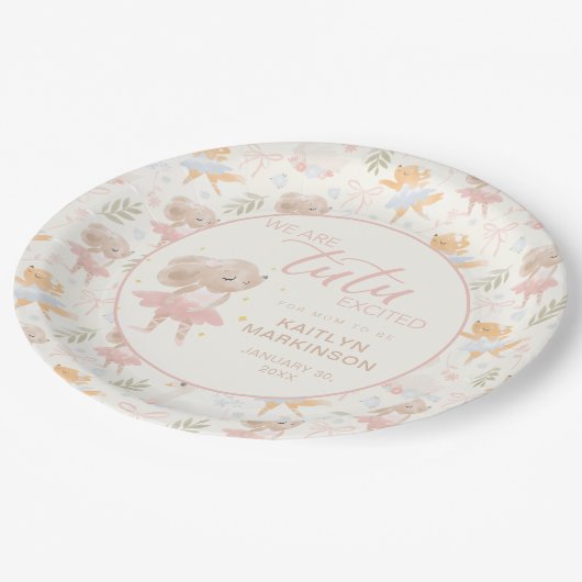 Ballerina Mouse Tutu Opgewonden Baby shower Papieren Bordje (Gekanteld)
