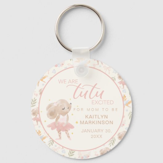 Ballerina Mouse Tutu Opgewonden Baby shower Sleutelhanger (Voorkant)
