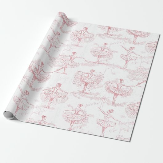 Ballerina Moves Patroon Roze ID738 Cadeaupapier (Uitgerold)