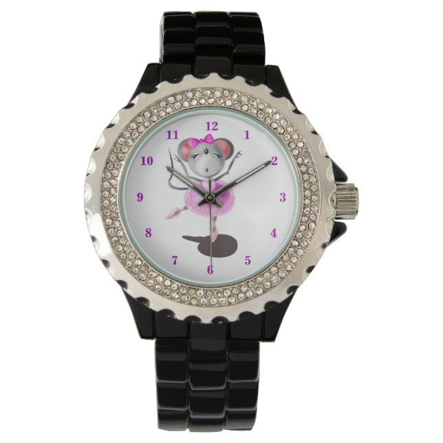 Ballerina Muis Grappig Kijk Happy Ballet Dancer Horloge (Voorkant)