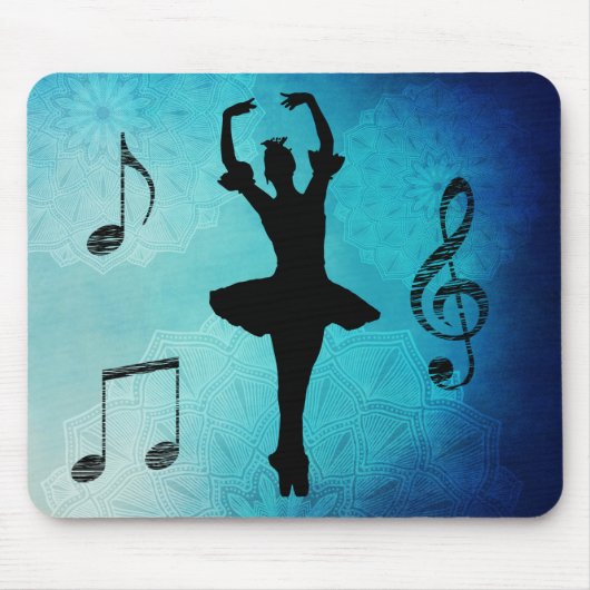 Ballerina Musical Notes en Blue Mandala Muismat (Voorkant)