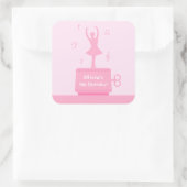 Ballerina Muziekdoos Meisje Verjaardagsdecor Stick Vierkante Sticker (Tas)