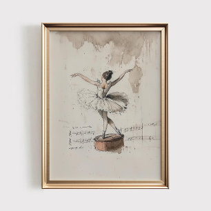 Ballerina Muziekmobiel Print, Vintage Meisjes Nurs Poster