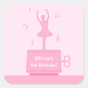 Ballerina Muziekschachtel Meisje Verjaardagsdecor  Vierkante Sticker