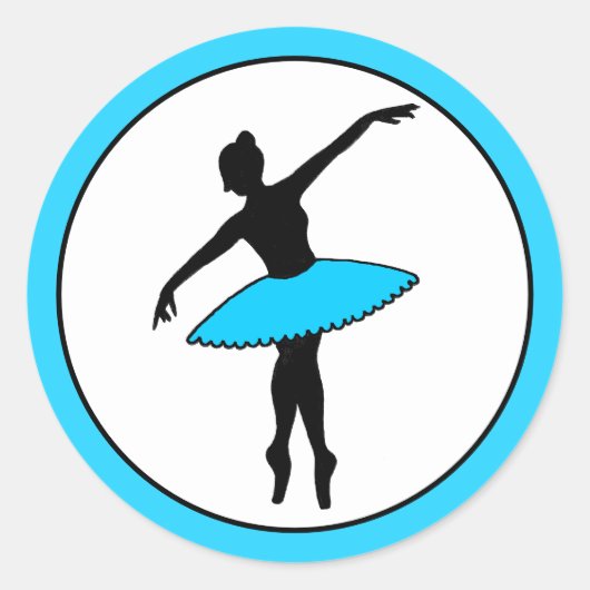 Ballerina Neon Ballet Dancer Silhouet Aqua Blue Ronde Sticker (Voorkant)