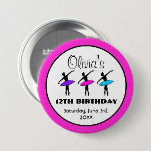 Ballerina Neon Ballet Dansers Dans Verjaardagsfees Ronde Button 7,6 Cm